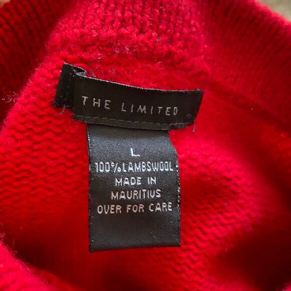 The Limited Size L 100% Lambswool Mock Neck Sweater Red White Black Striped - Picture 5 of 6
